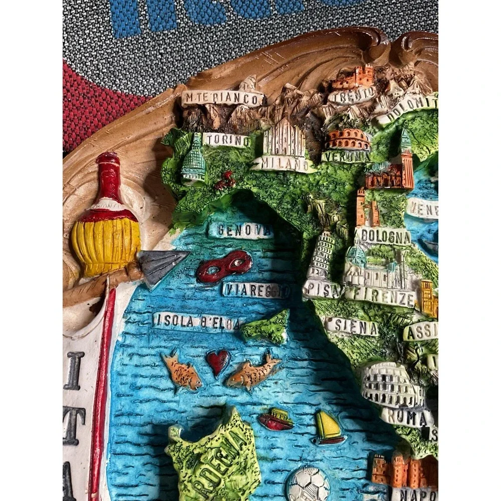 Vintage‎ Legnoart Italy Wall Plaque 3D Resin Map Diorama with Scrolled Accents